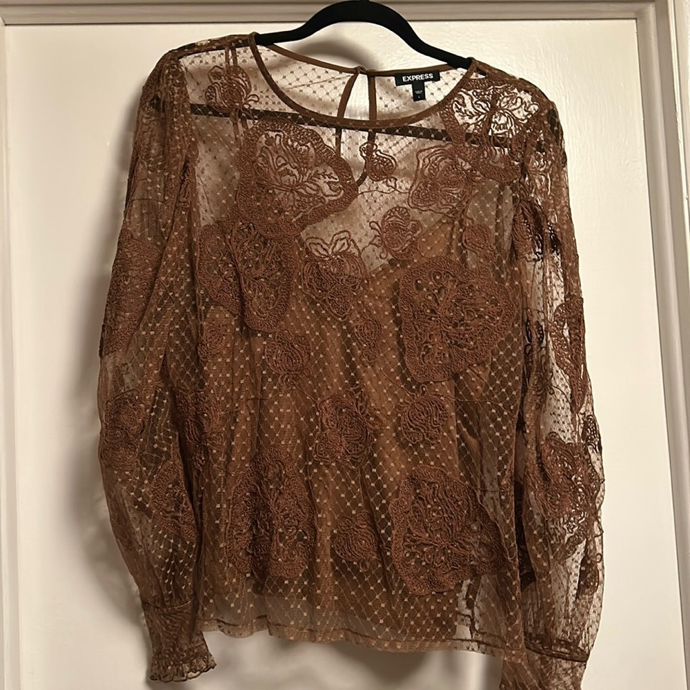 Express Brown lace top with attached camisole. Size large
